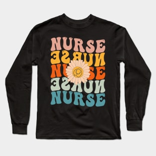 Retro Groovy Nurse Life For Women Nursing For Nurses Week Funny Shirt Long Sleeve T-Shirt